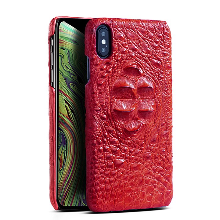 Crocodile & Alligator Leather Snap-on Cases for iPhone Xs, Xs Max - Red - Head Skin
