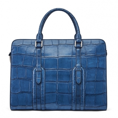 Alligator Leather Briefcase Shoulder Laptop Business Bag-Blue