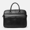 Alligator Leather Briefcase Shoulder Laptop Business Messenger Bag-Black