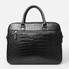 Alligator Leather Briefcase Shoulder Laptop Business Messenger Bag-Black-Back