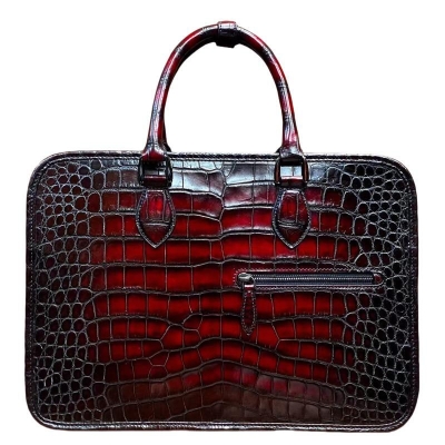 Alligator Leather Crossbody Laptop Business Bags - Burgundy