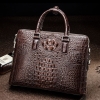 Brown Crocodile Leather Laptop Briefcase with Combination Lock