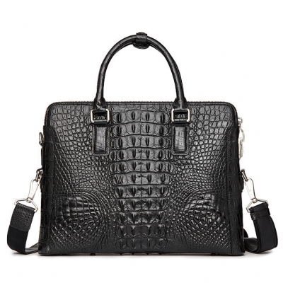 Crocodile Leather Laptop Briefcase with Combination Lock-Black-Back