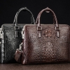 Crocodile Leather Laptop Briefcase with Combination Lock for Men