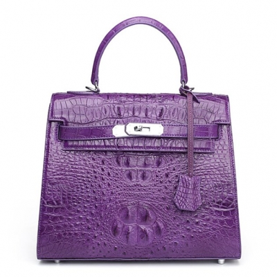 Crocodile Leather Padlock Handbags Shoulder Bags-Purple