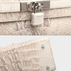 Crocodile Leather Padlock Handbags Shoulder Bags-White-Details