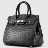 Designer Alligator Handbag-Black-Side