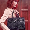 Womens Crocodile Handbags Top Handle Padlock Bags-Black-1