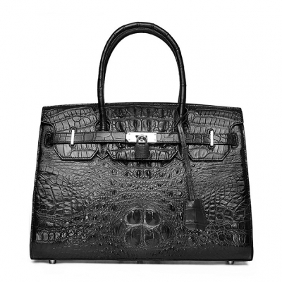 Womens Crocodile Handbags Top Handle Padlock Bags-Black