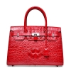 Womens Crocodile Handbags Top Handle Padlock Bags-Red