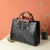 Womens Crocodile Shoulder Bag Crossbody Bag with Bamboo Handle-Black