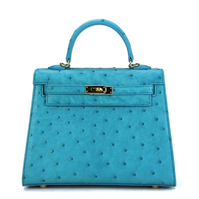 Women's Ostrich Handbags Top Handle Padlock Bags-Blue