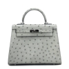 Women's Ostrich Handbags Top Handle Padlock Bags-Gray