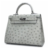 Women's Ostrich Handbags Top Handle Padlock Bags-Gray-Micro Side