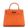 Women's Ostrich Handbags Top Handle Padlock Bags-Orange