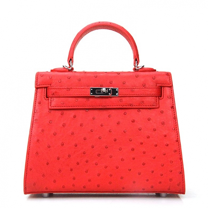 Women's Ostrich Handbags Top Handle Padlock Bags
