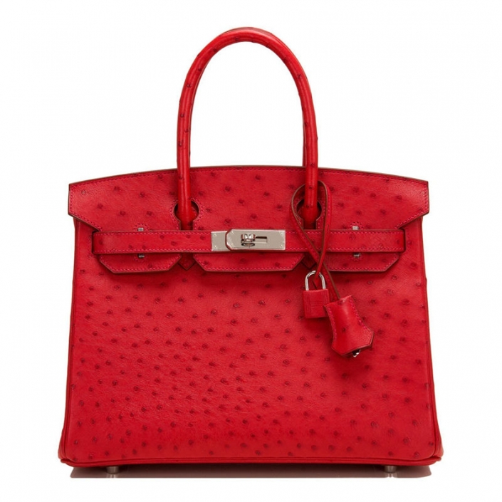 red ostrich bag