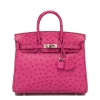 Women's Padlock Ostrich Handbag Top Handle Bag-Pink