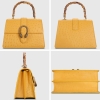 Ostrich Crossbody Bag Ostrich Handbag with Bamboo Handle-Yellow-Details