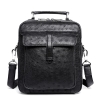 Ostrich Leather Flapover Briefcase Messenger Bag-Black