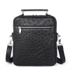 Ostrich Leather Flapover Briefcase Messenger Bag-Black-Back