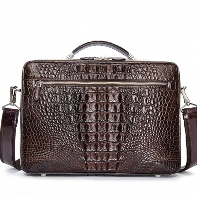 Crocodile Messenger Bag Laptop Briefcase Satchel Shoulder Bag-Brown-Back