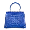 Ladies Crocodile Shoulder Bag Top Handle Handbag-Blue-Back