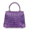 Ladies Crocodile Shoulder Bag Top Handle Handbag-Purple-Back