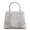 Ladies Crocodile Shoulder Bag Top Handle Handbag-White-Back