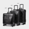 Crocodile Leather Luggage 3 Piece Set Suitcase With Spinner Wheels