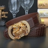 Mens Alligator Belt with Natural Zircons and Kylin Pattern Pin Buckle-2