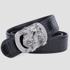 Mens Alligator Belt with Natural Zircons and Kylin Pattern Pin Buckle-Black-1