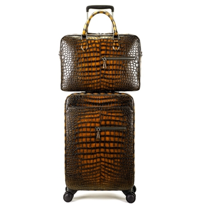 Traveler Genuine Alligator Leather 2 Piece Spinner Luggage Set-Brown