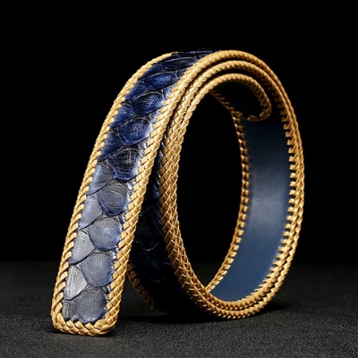 Casual Snakeskin Belt Python Skin Braided Belt-Blue