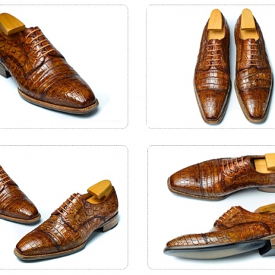 Alligator Cap-Toe Derby Business Dress Shoes-Details