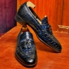 Alligator Leather Tassel Loafer in Goodyear Welted-Blue