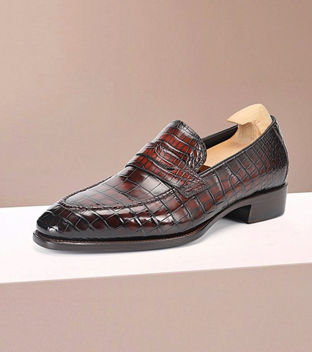 Genuine Alligator Skin Slip-On Dress Penny Loafers for Men