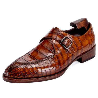 Alligator Single Monk Strap Oxford Modern Formal Dress Shoes