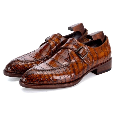 Alligator Single Monk Strap Oxford Modern Formal Dress Shoes for Men