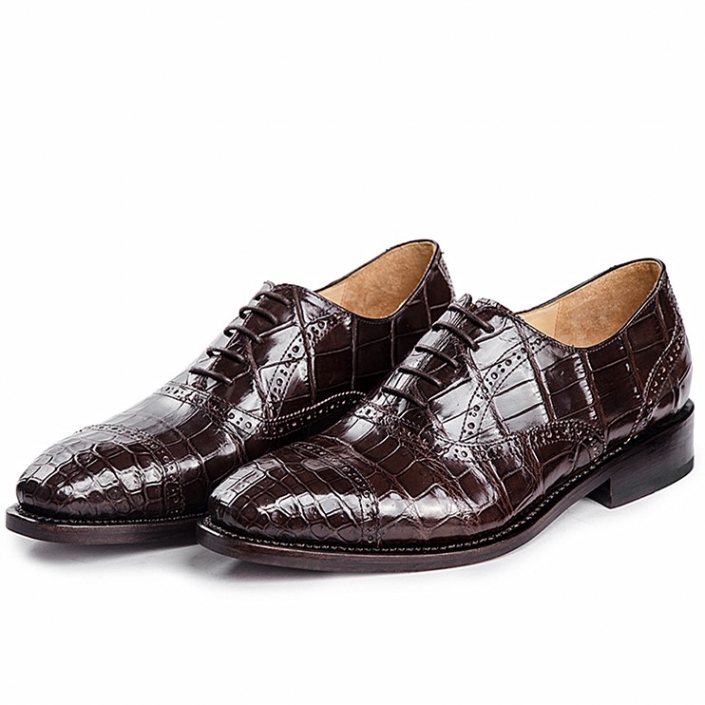 Formal Alligator Cap-Toe Lace-up Oxford Dress Shoes