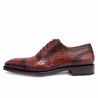 Formal Alligator Leather Cap Toe Oxford Dress Shoes-Side