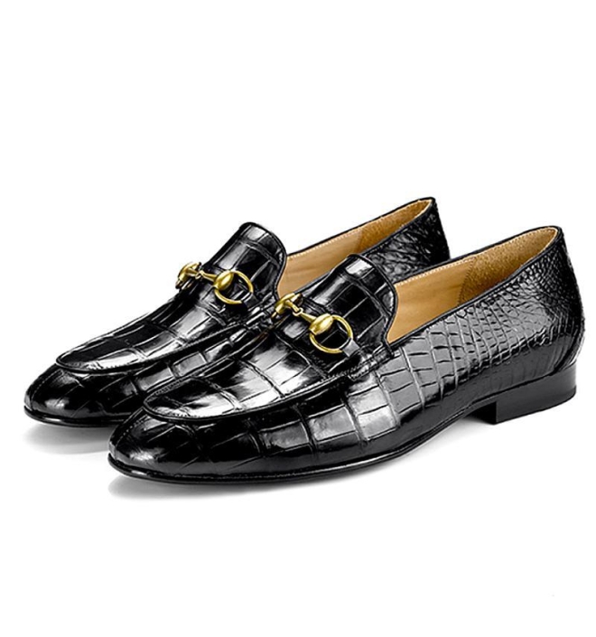 Mens Alligator Leather Horsebit Slip On Dress Loafers