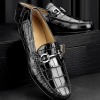 Mens Alligator Penny Loafers Driving Style Moccasin Shoes-Black