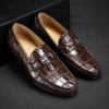 Mens Alligator Penny Loafers Driving Style Moccasin Shoes-Brown