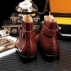 Alligator Skin Zipper and Buckle Boots for Men-Heel