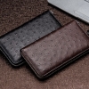 Genuine Ostrich Skin Long Wallet with Zipper for Men