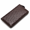 Ostrich Skin Long Wallet with Zipper for Men-Brown