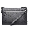 Ostrich Leather Large Wallet with Strap Wristlet Clutch Bag for Men-Back