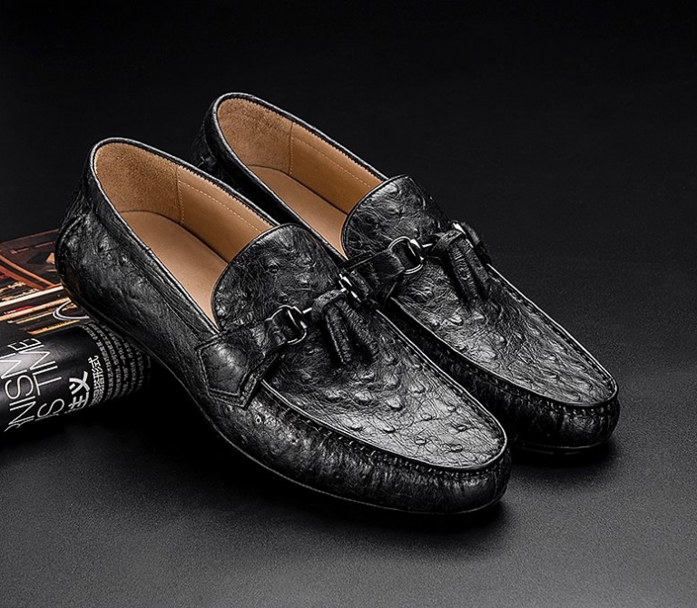 Comfortable Ostrich Leather Tassel Loafer Slip-On Shoes