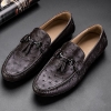 Comfortable Ostrich Leather Tassel Loafer Slip-On Shoes-Brown-2